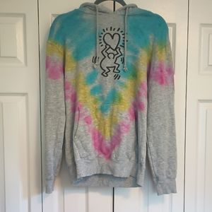 Keith Haring Tie Dye Sweatshirt Pop Art Valentine Holding Heart Hoodie Shirt